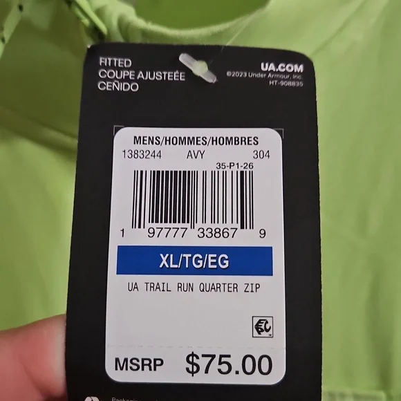 UNDER ARMOUR MEN'S TRAIL RUN 1/4 ZIP ATHLETIC TOP: NEON GREEN: NEW WITH TAGS: XL - Picture 2 of 6